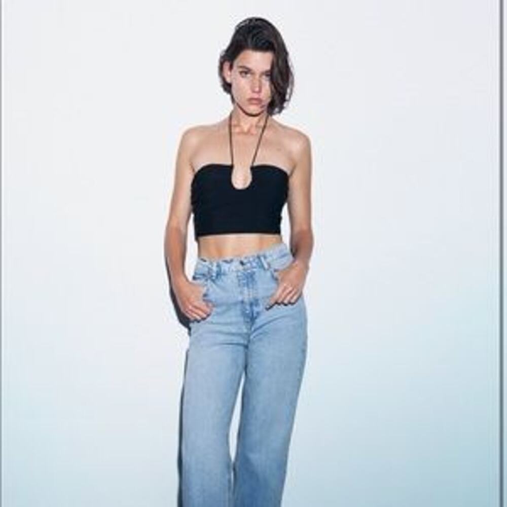 Zara Black Draped Halter Top Large